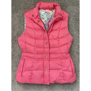 Lilly Pulitzer Isabelle pink quilted puffer vest patterned lining Size S
